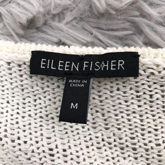 Eileen Fisher Sweater M Cotton Nylon V Neck Asymmetric Slub Knit Ivory Beach - Picture 4 of 8
